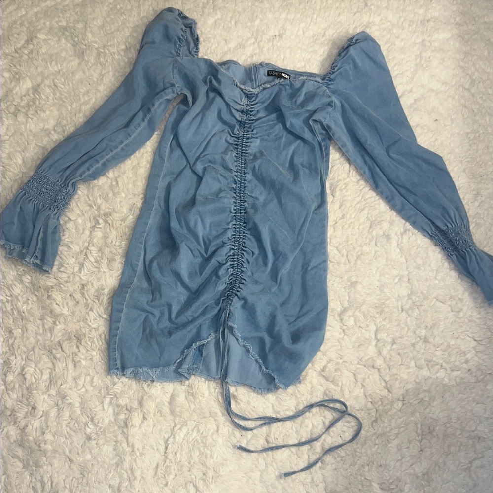 Denim Ruched Off-Shoulder Dress - Picture 2 of 6
